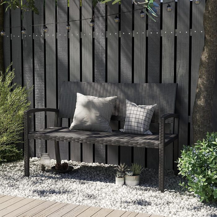 Садова лавка Udpatiо з ротангу для тераси, балкона та саду, чорна 123x63x86 см, витримує до 320 кг