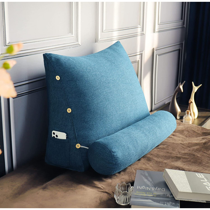 Подушка для спини, трикутна подушка для тіла, підголовник, подушка для ліжка, спинка для дивана, велика подушка для тіла, 60 см (Блакитний)