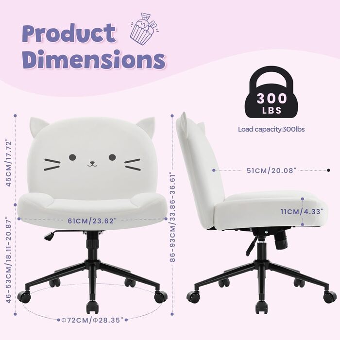 Офісний стілець IWMH без підлокітників, регульований по висоті, поворотний з роликами, з тканинним сидінням, ергономічний, крісло для читання з широким сидінням для позиції