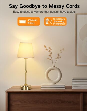 OUTON Настільна лампа бездротова, 2 шт. – диммування, 3 кольори світла, 4000mAh, USB-C, 60 год роботи, золота для спальні, вітальні, їдальні