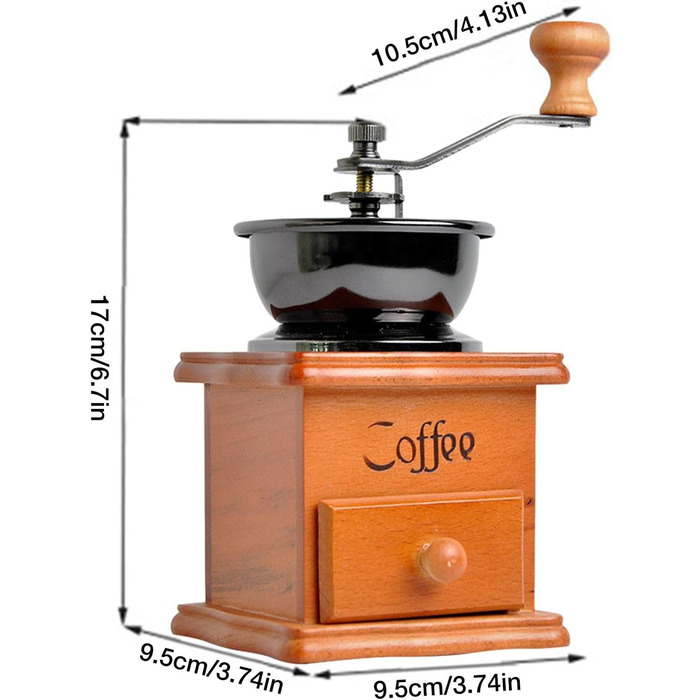 Ручна кавомолка Stalf, вінтажна кавомолка, ручна кавомолка, дерево, портативна кавомолка