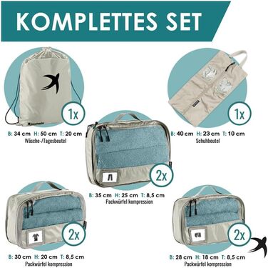 Набір компресійних органайзерів для одягу в дорогу Packing Cubes, 8 предметів, бежевий — легкі сумки-пакувальники для валізи та рюкзака