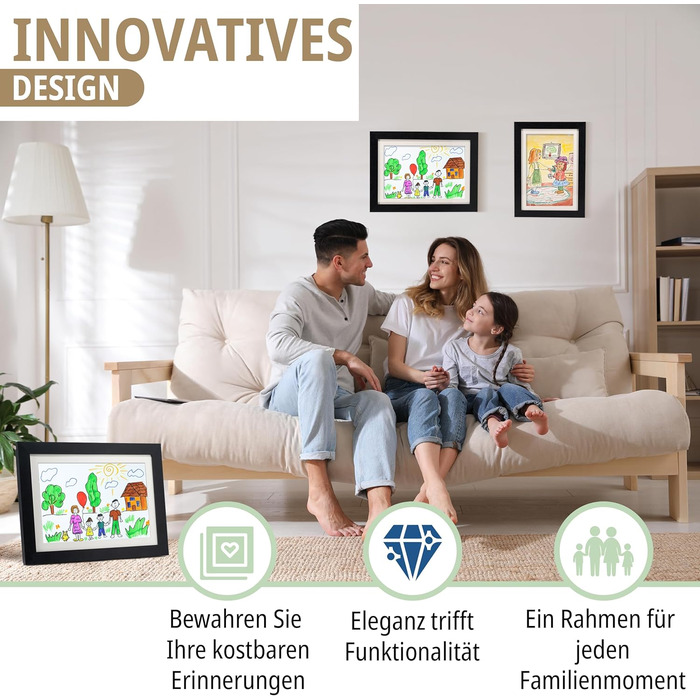 Рамка для дитячих малюнків KIYARI A4, 2 шт., білий, розкладний, з фронтальним доступом, для 150 малюнків, міцне дерево, безпечне скло, для творчості, дитячої кімнати та школи