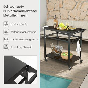 Столик для гриля Costway з 4 полицями, колесами та гачками – ідеальний для зони відпочинку на відкритому повітрі (80 x 50,5 x 88 см)