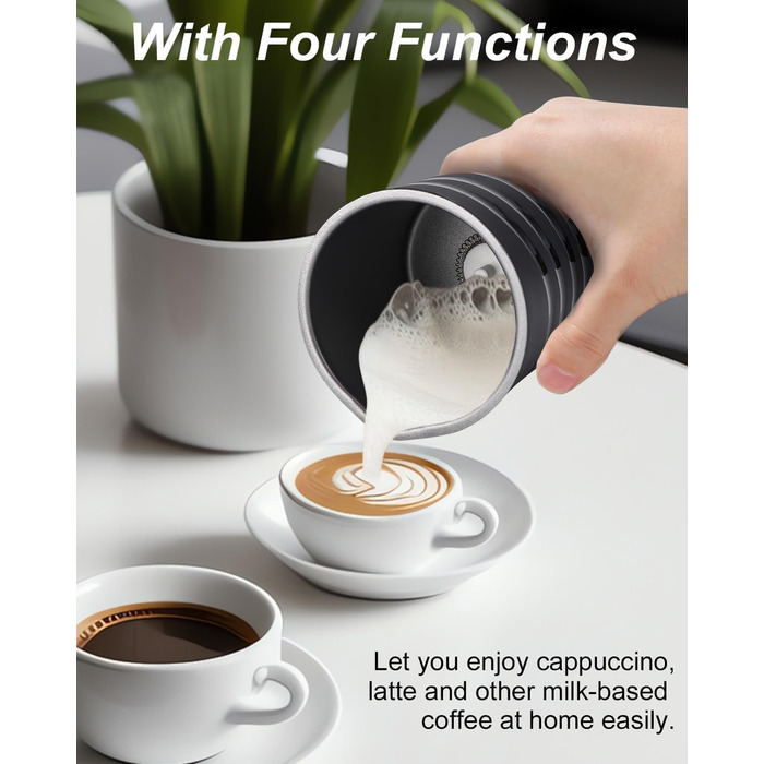 Електричний спінювач молока 4-в-1: гарячий та холодний, для кави та напоїв. Антипригарне покриття, автовимкнення