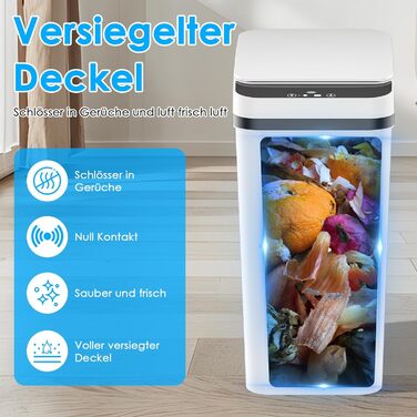 Електричний сміттєвий бак Dreamhigh 2шт. (15L + 12L) з датчиком, автоматичним відкриванням, 3 режимами відкривання, тихий, вологостійкий для кухні, ванної, офісу, вітальні