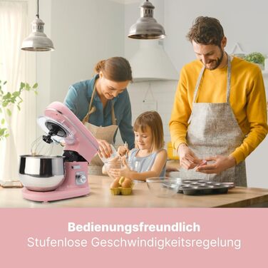 Кухонна машина Clatronic KM 3711 рожева 1100 Вт | 5л, з гаками для тіста та насадкою для збивання | для 3 кг тіста