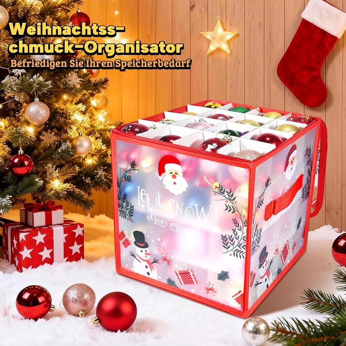 Коробка для прикрас на ялинку з 64 відділеннями, з різдвяним Дідом Морозом, з регульованими перегородками та 2 застібками-блискавками (1 шт.)