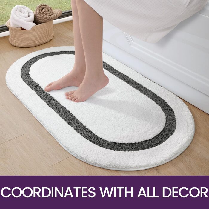 Килимок для ванної кімнати DEXI: неслизький, м'який, машинне прання, 61 x 92 см, сірий