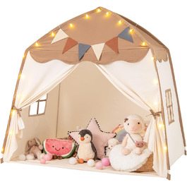 Дитяче намет-ліжко DREAMADE 2 в 1 з гірляндою та прапором, ігровий намет для дитячої кімнати, ігровий будиночок для дітей від 3 років (колір кавовий)