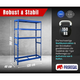 Стеляж для шин PROREGAL Tiger XL, 200x180x45 см, 300 кг на полицю, до 205/55 R16, для автосервісу, складу, підвалу (6 шин + 6 полиць, блакитний)