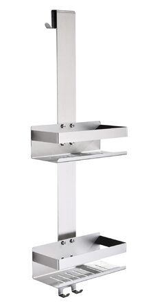 Поличка для душу на гачок, 2 яруси, SUS304 нержавіюча сталь, з гачками для скляних душових кабін, K07-23MB-2GL