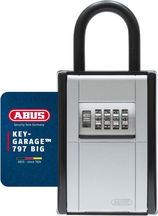 ABUS KeyGarage 797 LED - ключова скринька з замком для кріплення - з підсвічуванням цифр - для ключів та дрібних цінних речей - чорно-срібна (Big)