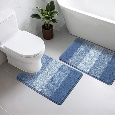 Набір килимків для ванної кімнати: душовий килимок, килимок для туалету, килимок для ванної (блакитний, 50x80 + 50x60 см)
