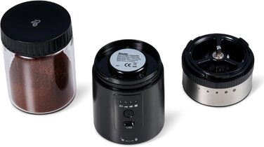 Електрична кавомолка Tchibo з керамічним жорном, регульований помел, срібна (з акумулятором)