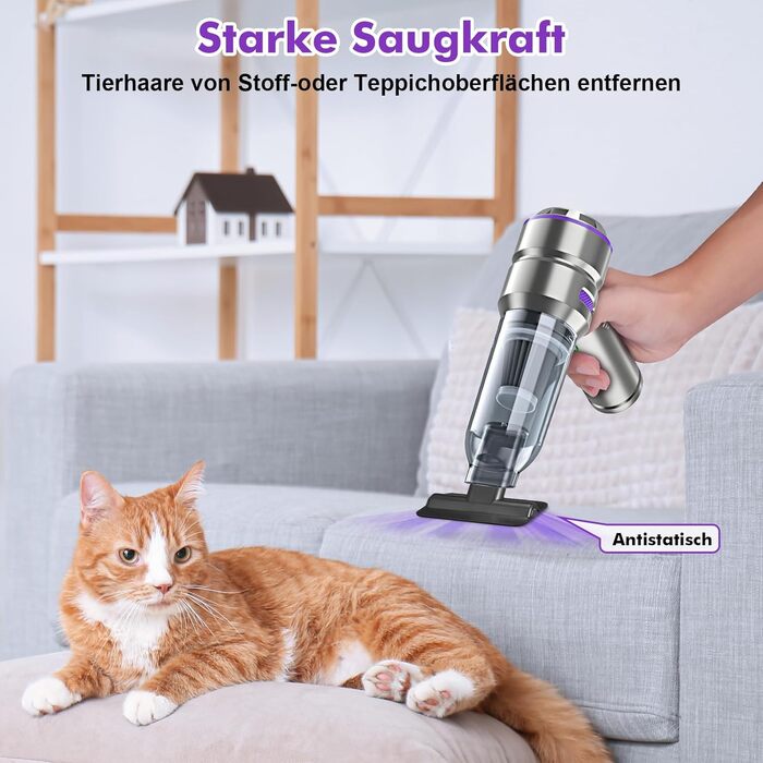 Акумуляторний ручний пилосос 4-в-1 для авто та дому, бездротовий пилосос з потужністю 28000Па та електричним обдувом (3 режими, 24000 об/хв) для прибирання салону, кухні, ПК та диванів