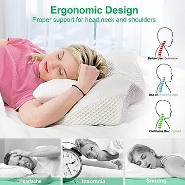 Ортопедична подушка Elviros з Memory Foam для сну на боці, підтримка шиї, зменшує біль у шиї та плечах, 64 x 12,5/10,5 x 38 см