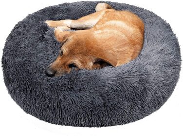 Ліжко для собак TAMOWA, кругла плюшева ліжко для домашніх тварин, пухнаста ліжко для кішок, подушка для цуценят, переносний теплий м'який зручний диван для собак, Подушка для пончиків для кішок і маленьких собак, 60 см, темно-сірий 60x60x20 см (1 упаковка