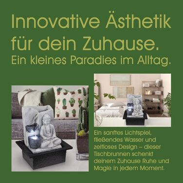 Декоративний фонтан Будда з підсвічуванням – кімнатний фонтан, сірий, 4 ступені