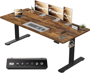 Електричний регульований стіл Flamaker з пам'яттю, ігрова модель, 160 x 60 см (Бежевий+Білий, Вінтажний Коричневий)