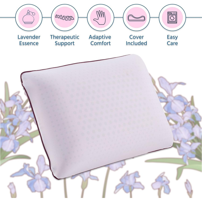 Подушка для підтримки шиї Home Sense Memory Foam 40x60 см, ортопедична, яку можна прати, лаванда, 2 упаковки