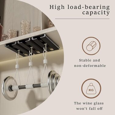 Набір тримачів для келихів Vaisoeny (4 шт.) - кріплення під шафу, без свердління, чорний