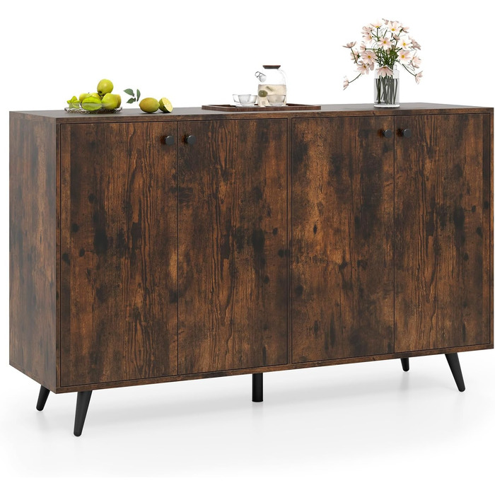 COSTWAY Комод-тумба з 4 дверцятами та регульованими полицями, 127,5 x 38 x 80 см, білий/коричневий