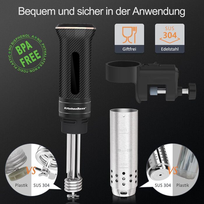 Sous Vide Garer KitchenBoss G300T: Точний кухонний прилад для приготування їжі, IPX7, LED дисплей, таймер