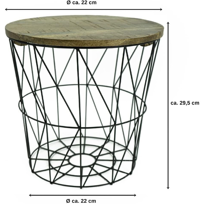 Набір з 3 металевих кошиків Бічний столик чорний - Сучасний металевий і дерев'яний стіл для вітальні - Дротяний кошик з кришкою - Круглий кошик для зберігання Журнальний столик у 3 розмірах - Стіл для вітальні (Кошик для журнального столу на 3 місця, чорн