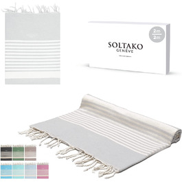 Пляжний рушник SOLTAKO XXXL 2x2 м Fouta рушник для сауни рушник для ванної Хамам рушник для йоги ковдра Пестемаль джинсового синього кольору в елегантній подарунковій коробці для чоловіків і жінок, дуже велике і легке, 200 х 200 см (пастельно-сірий)