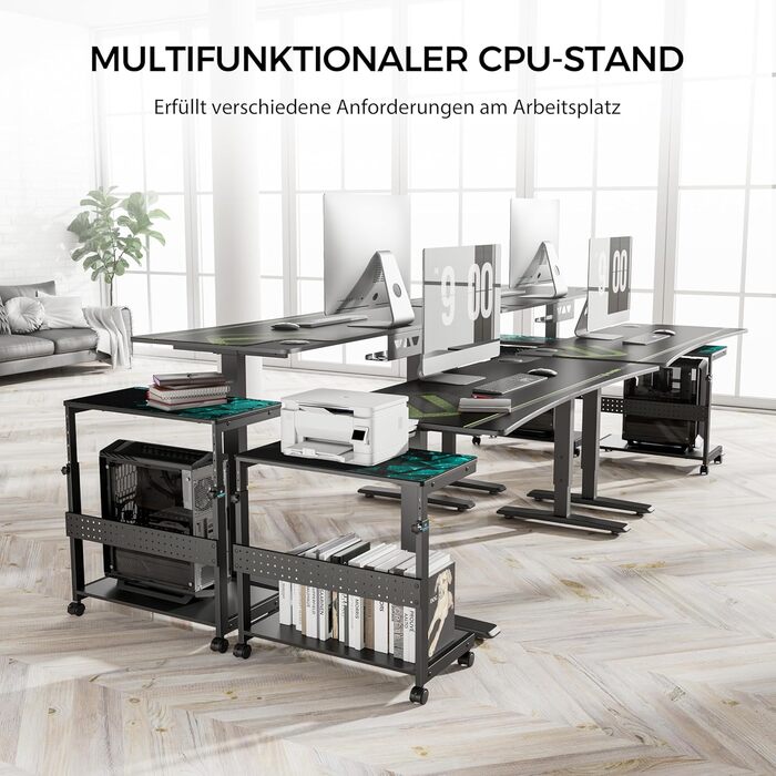 Підставка для комп'ютера EUREKA ERGONOMIC, регульована по висоті, ATX, для CPU, під стіл, з коліщатками, з підкладкою під мишу, чорна
