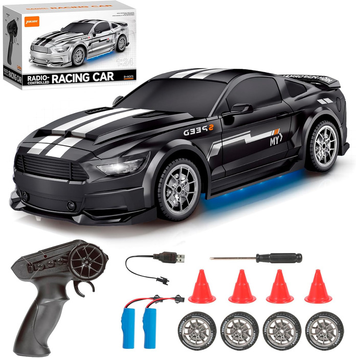 RC Дрифт-кар 1:24, 4WD, 2.4GHz, швидкість 20 км/год, 2 акумулятори, LED-підсвітка, чорний (907)