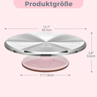 Ohuhu Поворотна платформа для тортів 30 см, алюмінієва, рожева | Підставка для декорування тортів