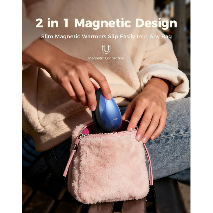 Електричні грілки для рук OCOOPA 2 шт., стильні, у формі діаманта з магнітом, перезаряджаються, для жінок, подарунок на Новий рік, для Рейно, піших прогулянок, кемпінгу, блакитні