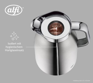 Термос Alfi SKYLINE 1,5л з нержавіючої сталі з вбудованим скляним вкладишем, поворотний замок з зручною кнопкою, ергономічна ручка, для використання однією рукою, ідеальний як кавоварка