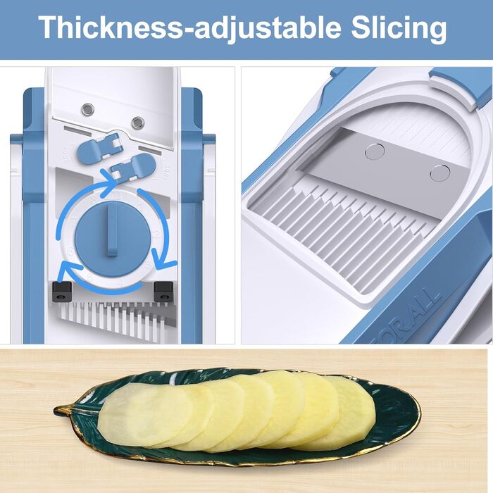 Набір для нарізання овочів 5-в-1: регульована товщина 0,1–8 мм, для кухні, з очищувачем, темно-синій