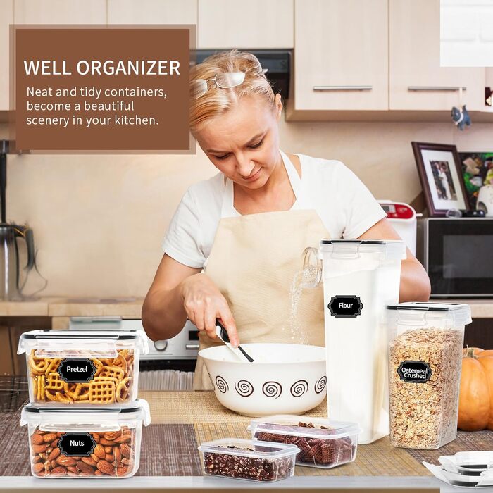 Набір контейнерів Skroam 36 шт. для зберігання продуктів - BPA-free, з кришкою, для круп, цукру, макаронів та інших продуктів