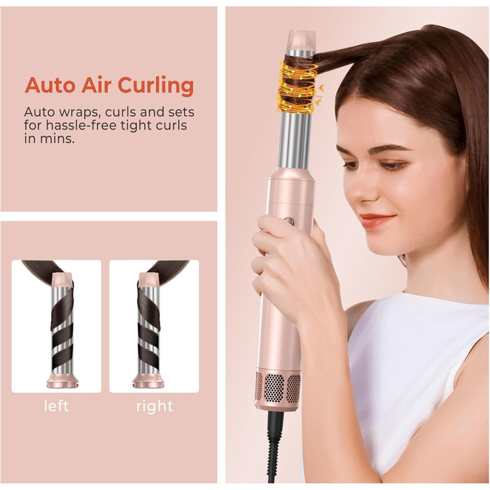 Щітка для фена Air Styler 5in1 1000 Вт, бігуді 30 мм, 3 рівні, в т.ч. рукавичка (рожева)