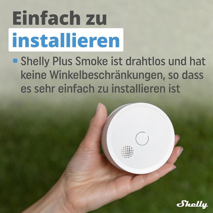 Датчик диму Shelly Plus Smoke - бездротовий, з фотоелектричним сенсором, EN 14604, 5 років роботи від батареї, LED-індикація, сумісність з Alexa та Google Assistant, без хабу