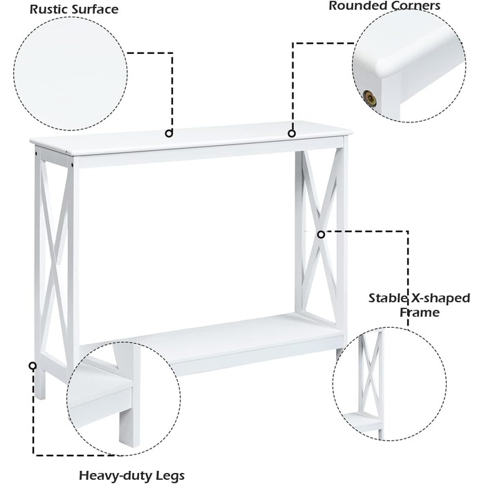 Консольний стіл LIFEZEAL з 2 рівнями, дерев'яний вхідний стіл, довгий журнальний столик, з Х-подібними барами, для вітальні, спальні, передпокою, сучасний дизайн, 100 x 30 x 80 см (Білий)