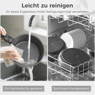 Набір каструль та сковорідок YASHE 9 шт. з антипригарним покриттям, білий (сірий), для всіх плит, знімний ручка, сумісний з духовкою, компактний, економія місця