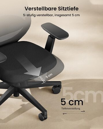 Ергономічне крісло ProtoArc EC200 для офісу: регульована поперекова підтримка, 3D-підголівник, регульована глибина сидіння та висота, чорне