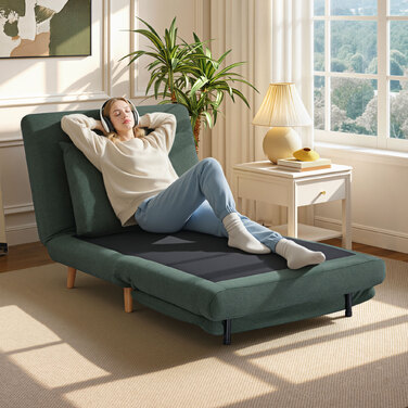 Тріо-функції: розкладний крісло-ліжко, крісло для відпочинку, регульована спинка, букові ніжки, подушка, темно-зелений