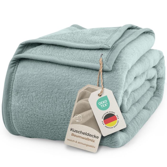 Плед LAYENBURG Premium з бавовняного міксу, 150x200 см, Eukalyptus (Евкаліпт), сертифікат Oeko-Tex 100