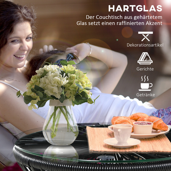 Богемний садовий столик, стійкий до погодних умов, з плетеного PE-ратанu, 40 см x 40 см x 42 см, чорний