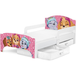Ліжко дитяче Leomark Paw Patrol Smart - дерев'яне, 70x140 см, з текстильними ящиками, білий/рожевий колір
