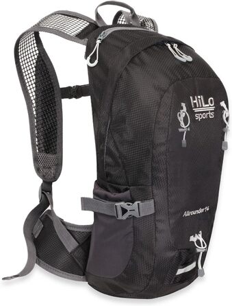 Спортивний велорюкзак HiLo універсальний 14 літрів - Велорюкзак з системою вентиляції спини - Водовідштовхувальний рюкзак MTB Sport - Денний рюкзак чорний