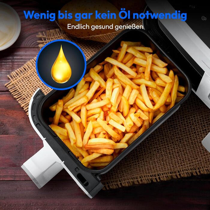 MEDION P20 XXL Фритюрниця для повітряного приготування з 2 камерами (8,7 л, Airfryer, 2600 Вт, подвійна камера, 10 автоматичних програм, 2 ящики, віконце, Dual Airfryer, ILAG PFAS-free, MD11760) матово-білий