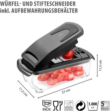 GEFU Трепо - багатофункціональний кухонний нарізчик для овочів, фруктів, сиру та салату (чорний/прозорий)