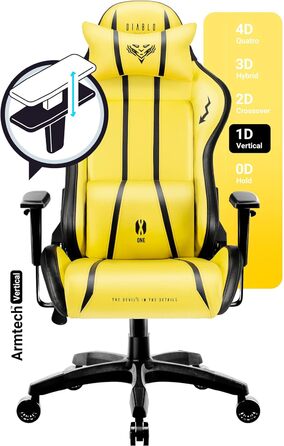 Ігровий крісло Diablo X-One 2.0 з регульованими підлокітниками, ергономічний дизайн, подушки для шиї та попереку, колір Electric Yellow